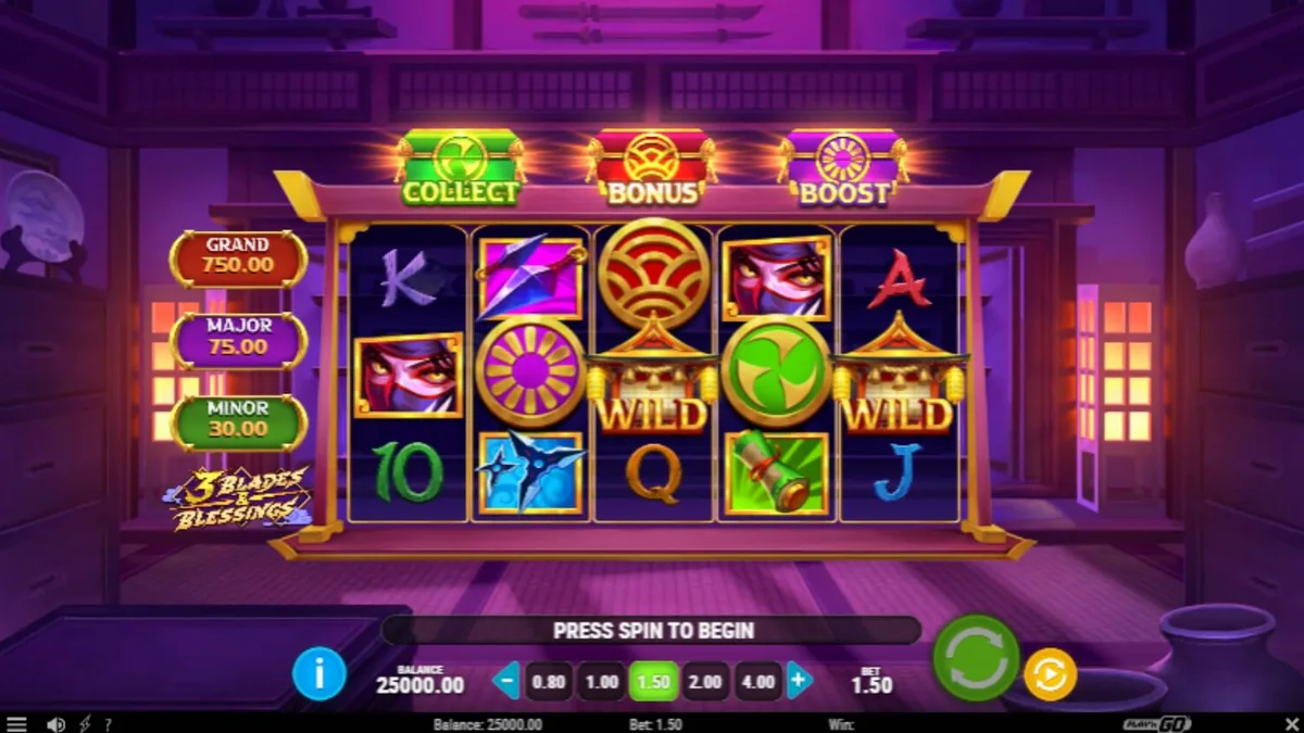 Trải nghiệm chơi slot 3 Blades & Blessings trên điện thoại di động với đồ họa sắc nét